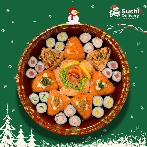 🌙 Salmon Fiesta Platter (26 pcs) + Onigiri (7 pcs) + Sashimi